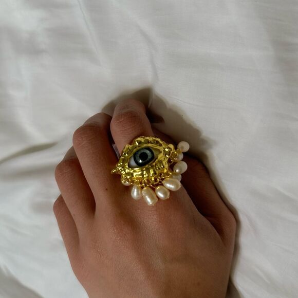 Anthropologie Gold Eye Ring with Pearls - Picture 4 of 4